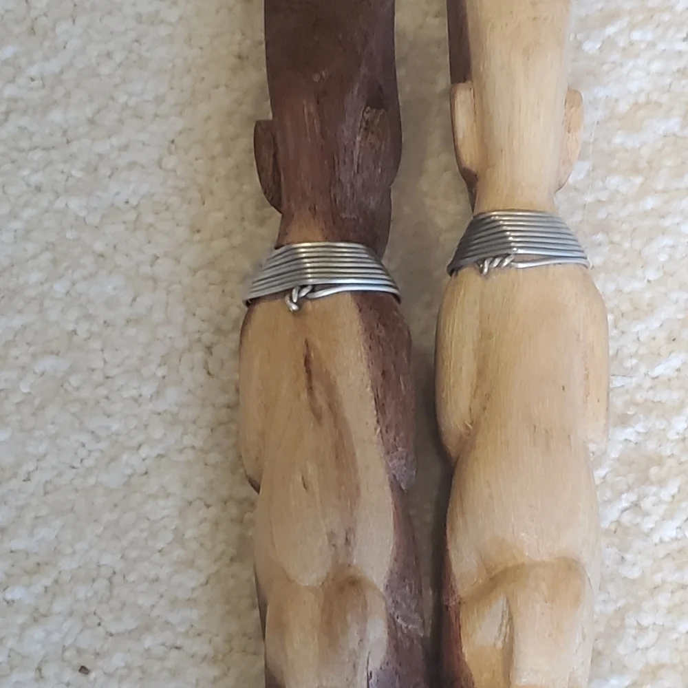 Kenya hand carved  vintage serving spoon and fork. 15 in